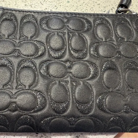 Coach Wristlet Black Signature Leather Sparkle Logo - Picture 3 of 4